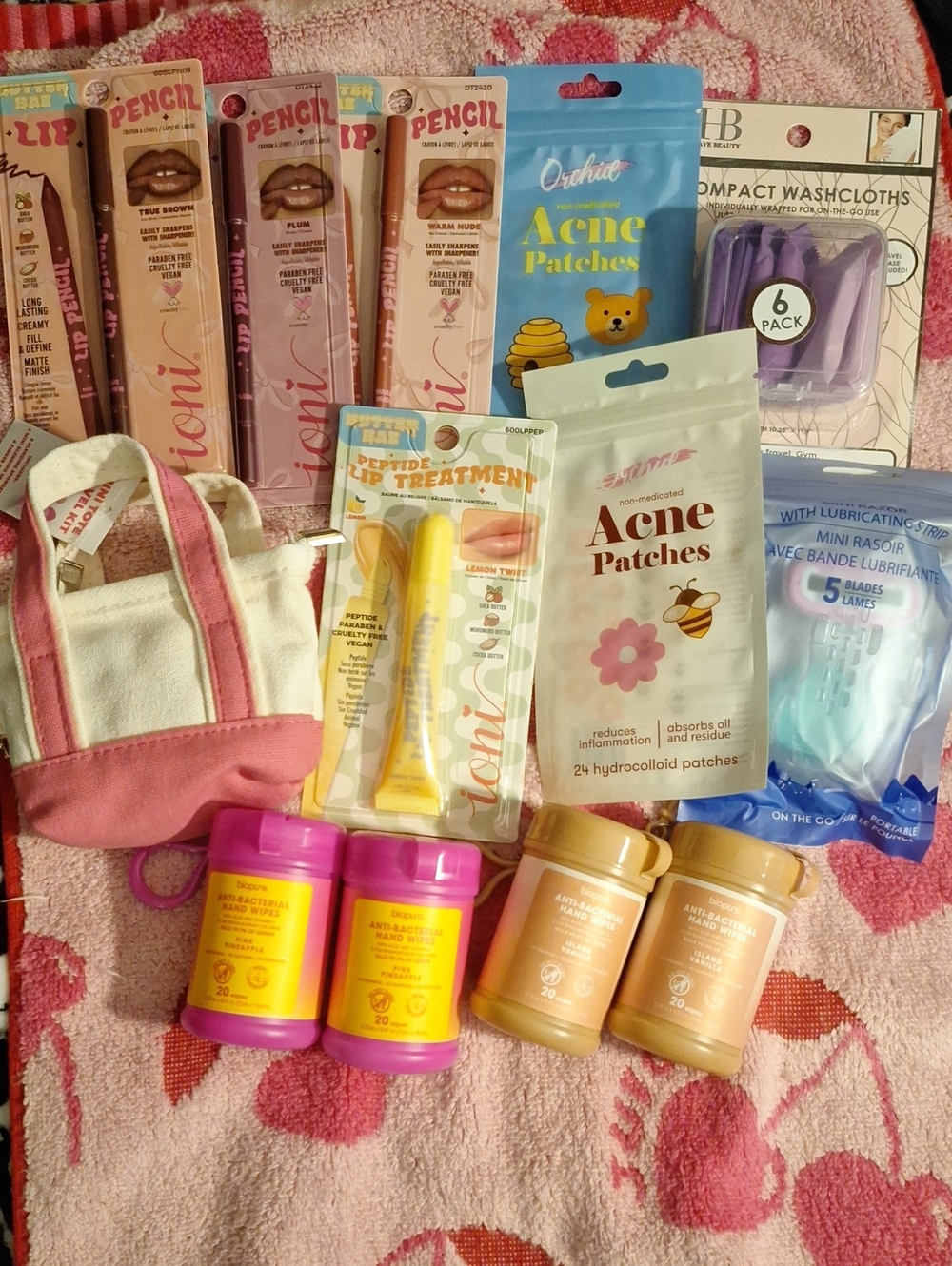 Unbranded Women's Skincare Acne Patches & Lip Treatment Set - Pink/Yellow/Beige